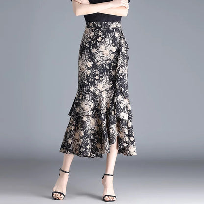 ZUZK Fashion Irregular Fishtail Chiffon Skirts Elegant High Waist Summer Luxury Party Skirt Female Ruffles Long Skirts