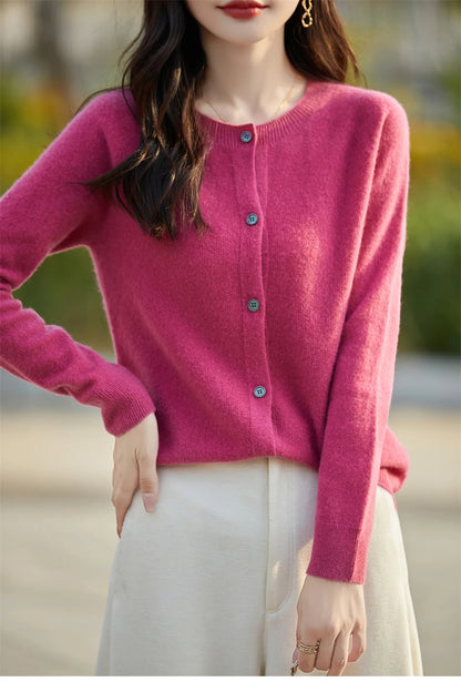 2024 Basics Autumn Winter Women Sweater Sales Merino Wool Knitwear New Fashion Solid Cardigan Classic Long Sleeve Clothing Tops