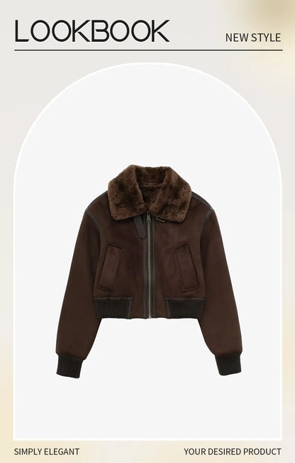 UNIZERA2023 Autumn and Winter New Women's Casual Standing Neck Contrast Strap Decoration Loose Double sided Jacket Coat