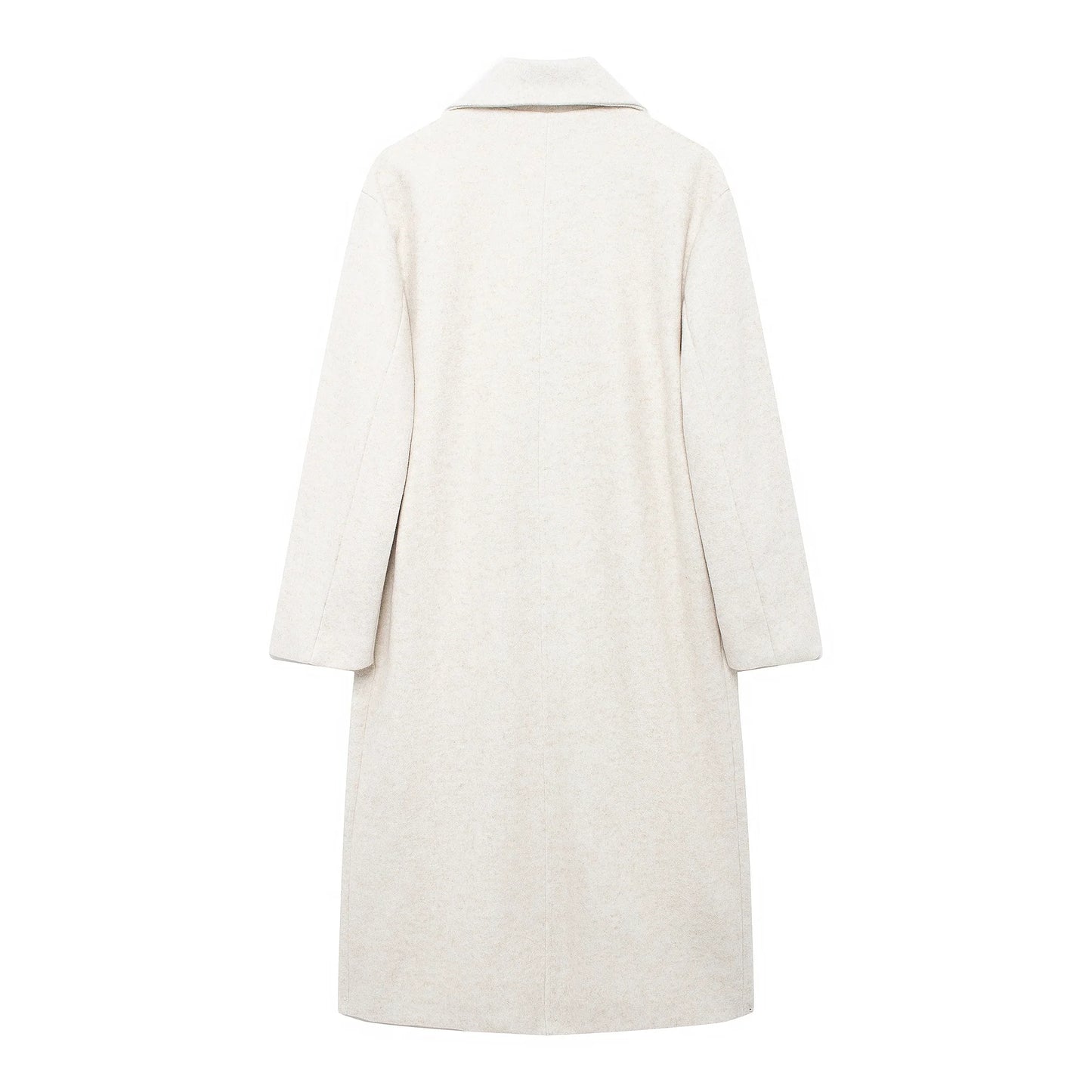 TRAFZA Winter Coat For Women 2024 Solid Lapel Double Breasted Long Cardigan Top Female Pokcet Streetwear Woman New In OuterCoat