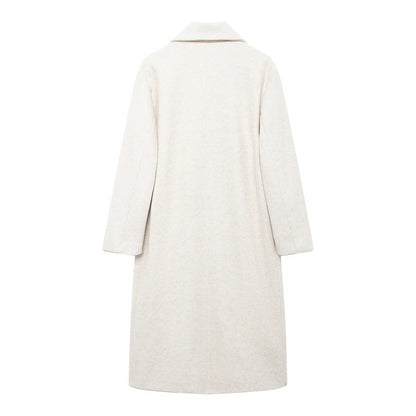 TRAFZA Winter Coat For Women 2024 Solid Lapel Double Breasted Long Cardigan Top Female Pokcet Streetwear Woman New In OuterCoat