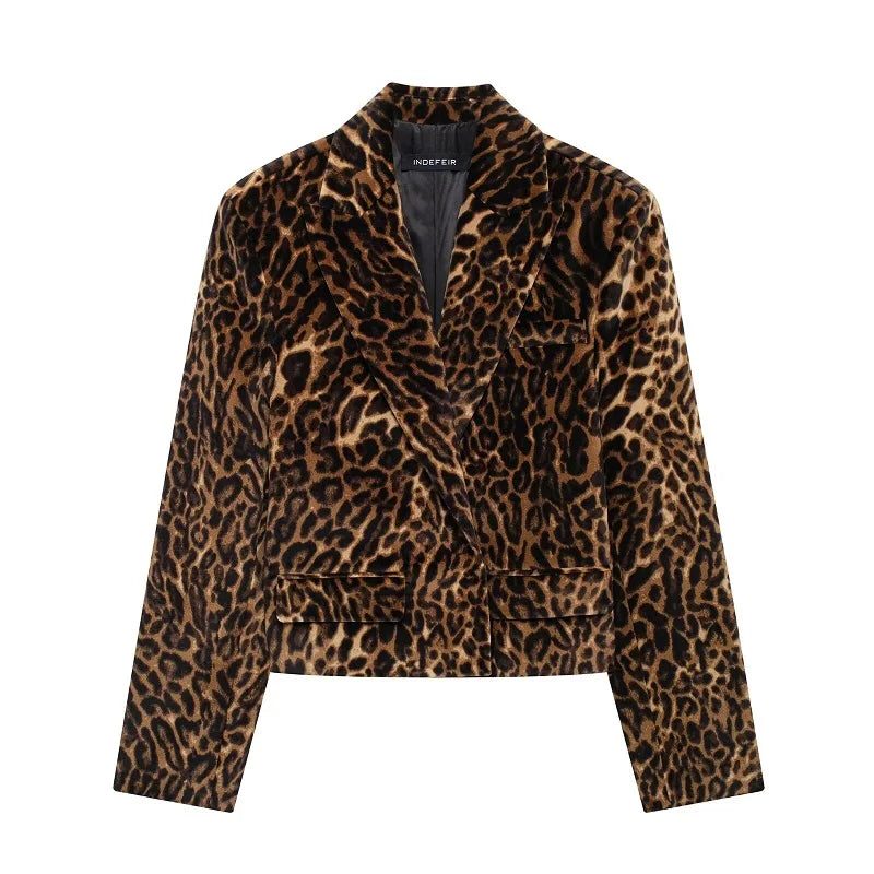 MUJER Leopard Print Blazer for Women Luxury Velvet Women's Blazers Suit Set Long Sleeve Office Blazer Woman Fashion Outerwears