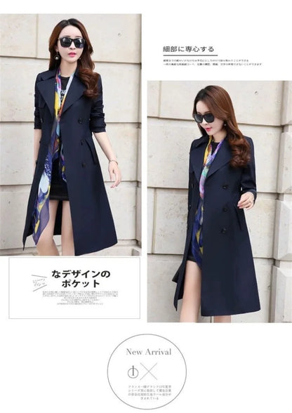 Windbreaker Women's Long British 2023 Spring And Autumn New Coat Korean Double Breasted Ladies Knee-High Coat Lace-Up Trench