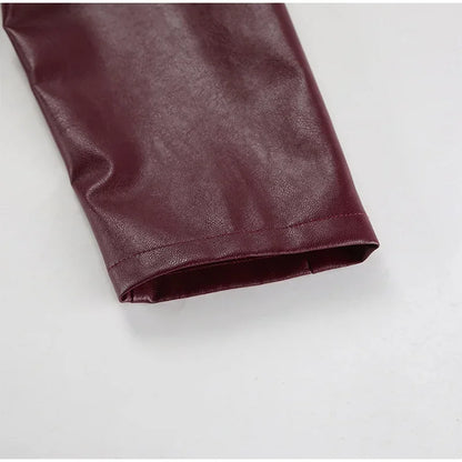 Zekye Spring Summer Women Jackets Fashion Lapel Zipper Long Sleeve Female Coats Lady Street Outwear Burgundy Leather Jacket