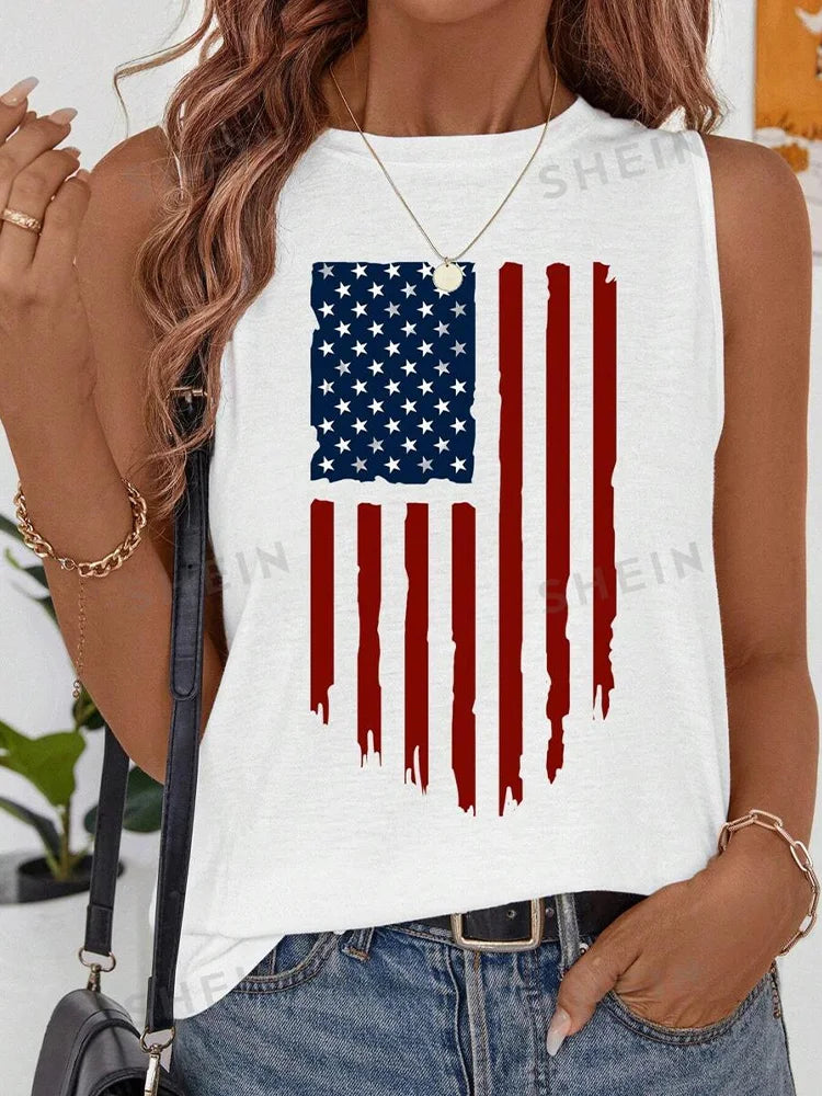 Skull Print Women's Tank Top Summer Street Fashion Women's Crew Neck Tank Top Outdoor Everyday Casual Women's Sleeveless T-shirt