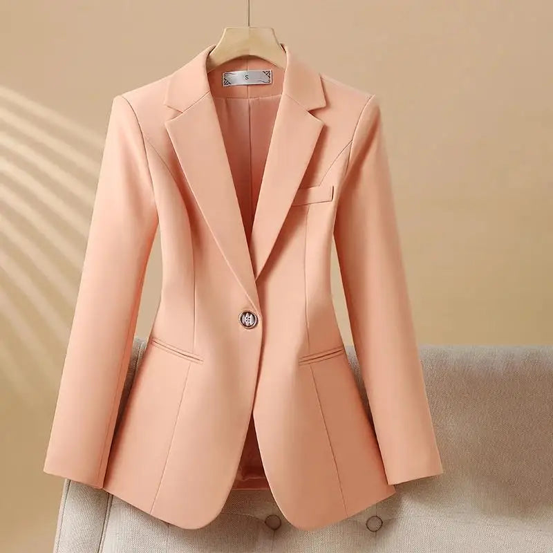 Elegant Solid Women's Blazer Long Sleeve Turn down Collar Slim Fit Office Jacket Single Button Spring Autumn Fashion