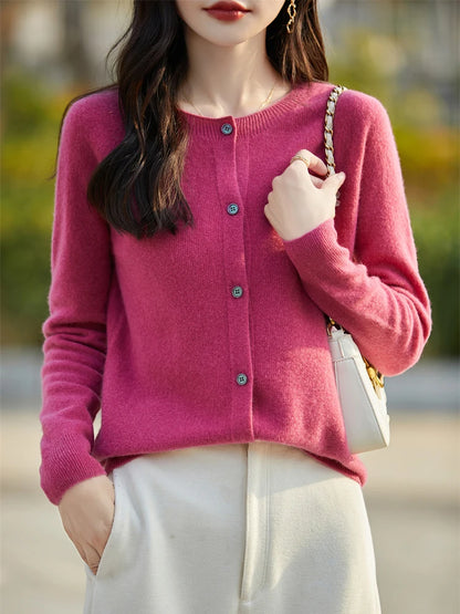 2024 Basics Autumn Winter Women Sweater Sales Merino Wool Knitwear New Fashion Solid Cardigan Classic Long Sleeve Clothing Tops