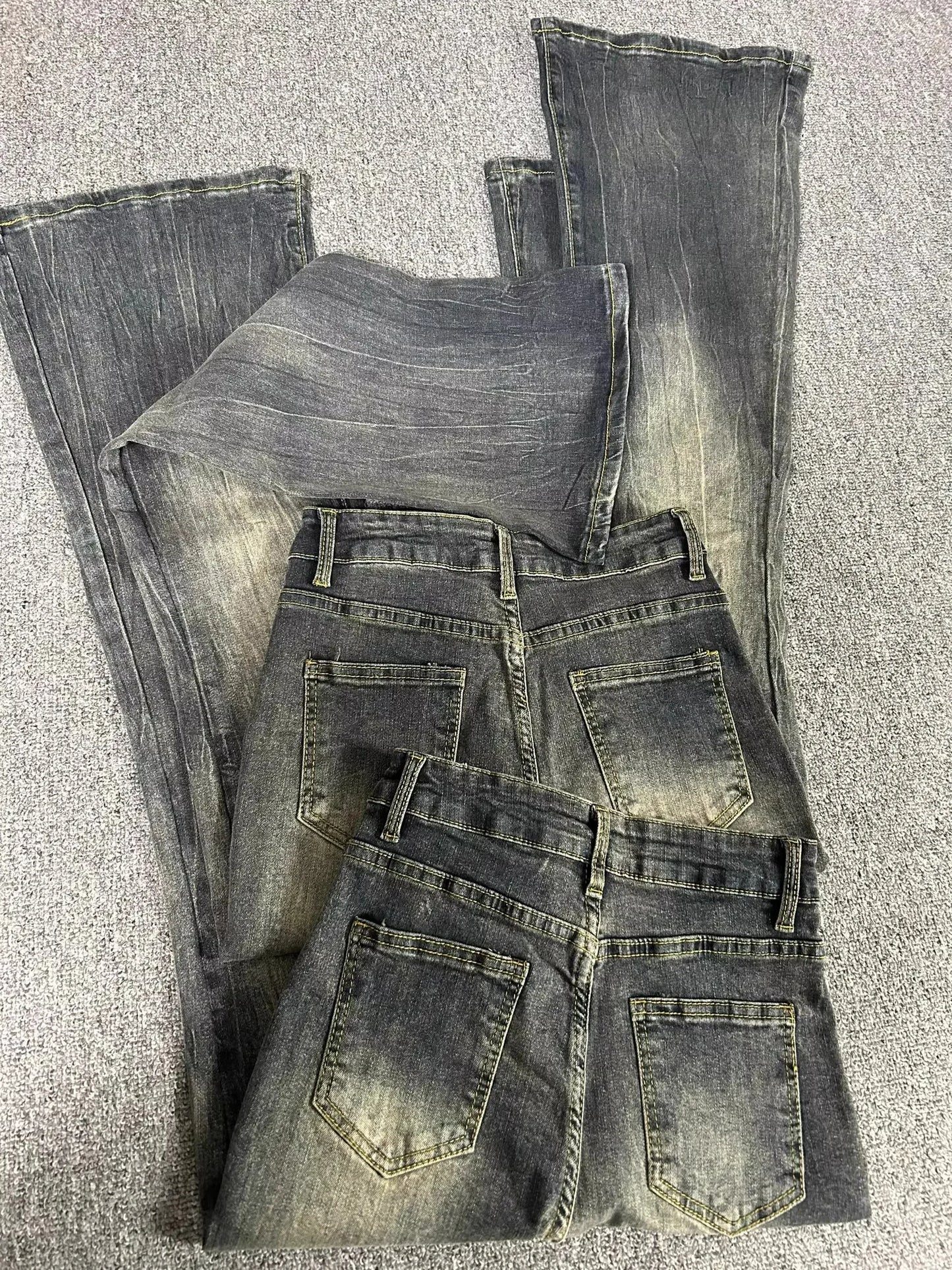 Summer High Waist Slim Black Grey Jeans American Style Vintage Long Pants Oversized Washed Denim Flare Pants Women Spring