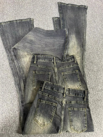 Summer High Waist Slim Black Grey Jeans American Style Vintage Long Pants Oversized Washed Denim Flare Pants Women Spring