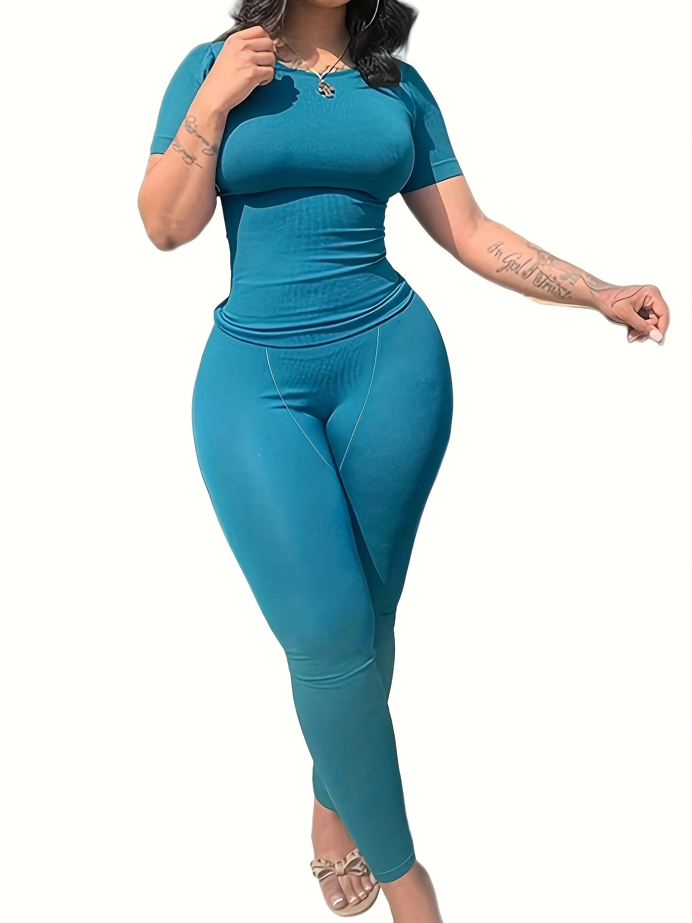 New style Lounge Wear Ribbed Casual 2 Piece Summer Shorts Set For Women Sleeve Top+Elastic Leggings Outfits