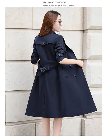 Windbreaker Women's Long British 2023 Spring And Autumn New Coat Korean Double Breasted Ladies Knee-High Coat Lace-Up Trench