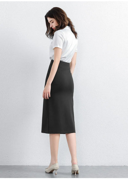 Women's Professional High Waist Long Pencil Skirt, Slim Fit Black Hip-hugging Skirt for Office Commute