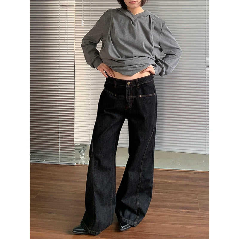 2024 Blue Women Jeans High Waist Vintage Straight Baggy Denim Pants Streetwear Y2K American Style Fashion Wide Leg Denim Trouser