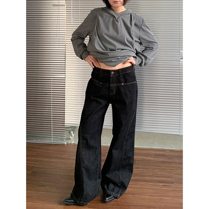 2024 Blue Women Jeans High Waist Vintage Straight Baggy Denim Pants Streetwear Y2K American Style Fashion Wide Leg Denim Trouser