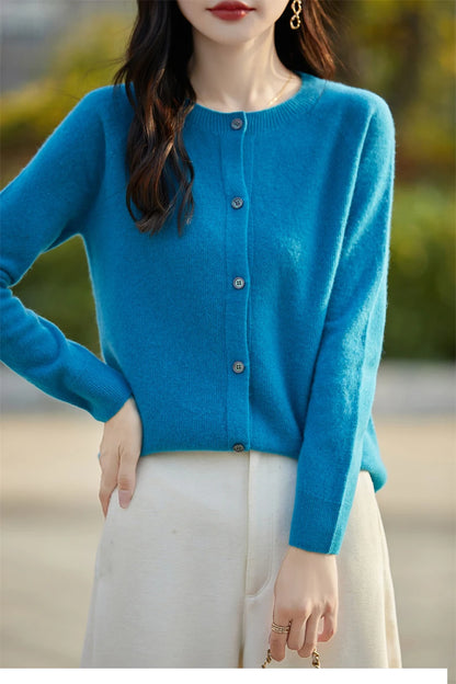 2024 Basics Autumn Winter Women Sweater Sales Merino Wool Knitwear New Fashion Solid Cardigan Classic Long Sleeve Clothing Tops