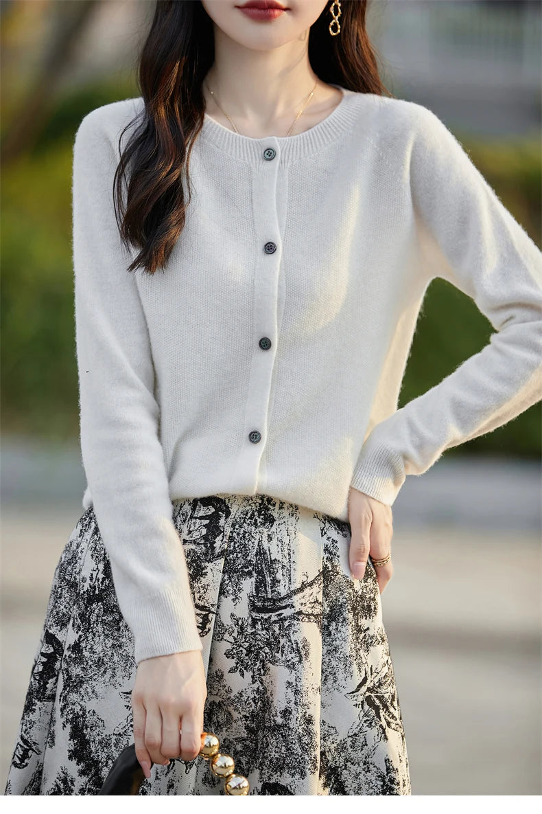2024 Basics Autumn Winter Women Sweater Sales Merino Wool Knitwear New Fashion Solid Cardigan Classic Long Sleeve Clothing Tops