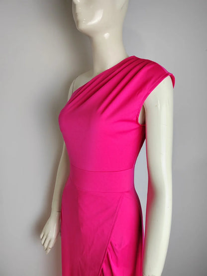 Women's Fashion One-shoulder High-waisted Front Split Temperament Party Dress A-line British Style Dresses