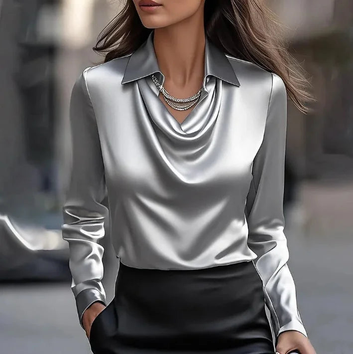 2025 New Satin Women Shirt Vintage Long Sleeve Blouse Silk Elegant Womens Tops Commuting White Shirt Autumn Female Clothing