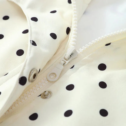 Polka Dot Print Round Neck Short Coats Women's High Street Blazer Long Sleeve Jackets 2025 Elegant Office Ladies Suit Outerwear