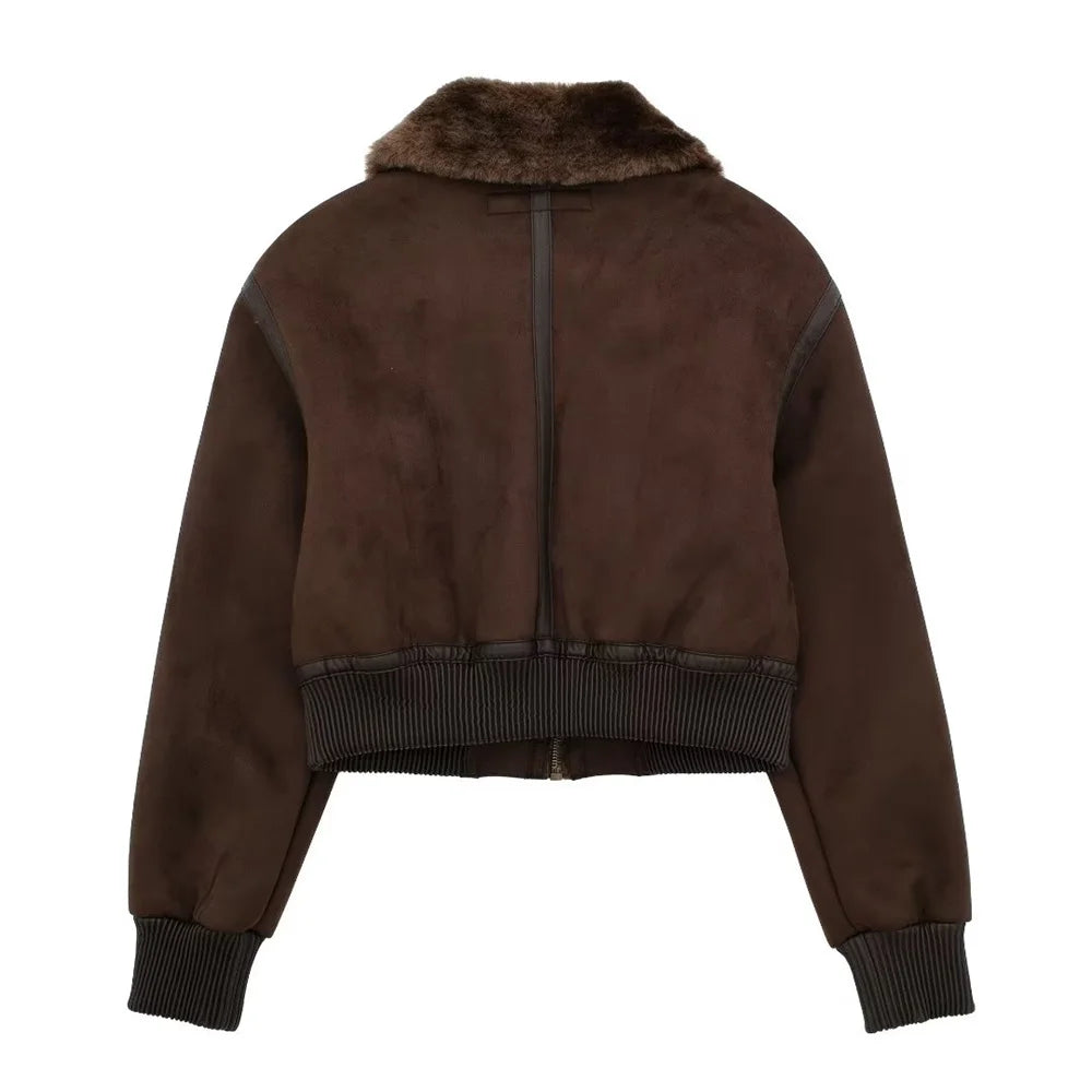 UNIZERA2023 Autumn and Winter New Women's Casual Standing Neck Contrast Strap Decoration Loose Double sided Jacket Coat