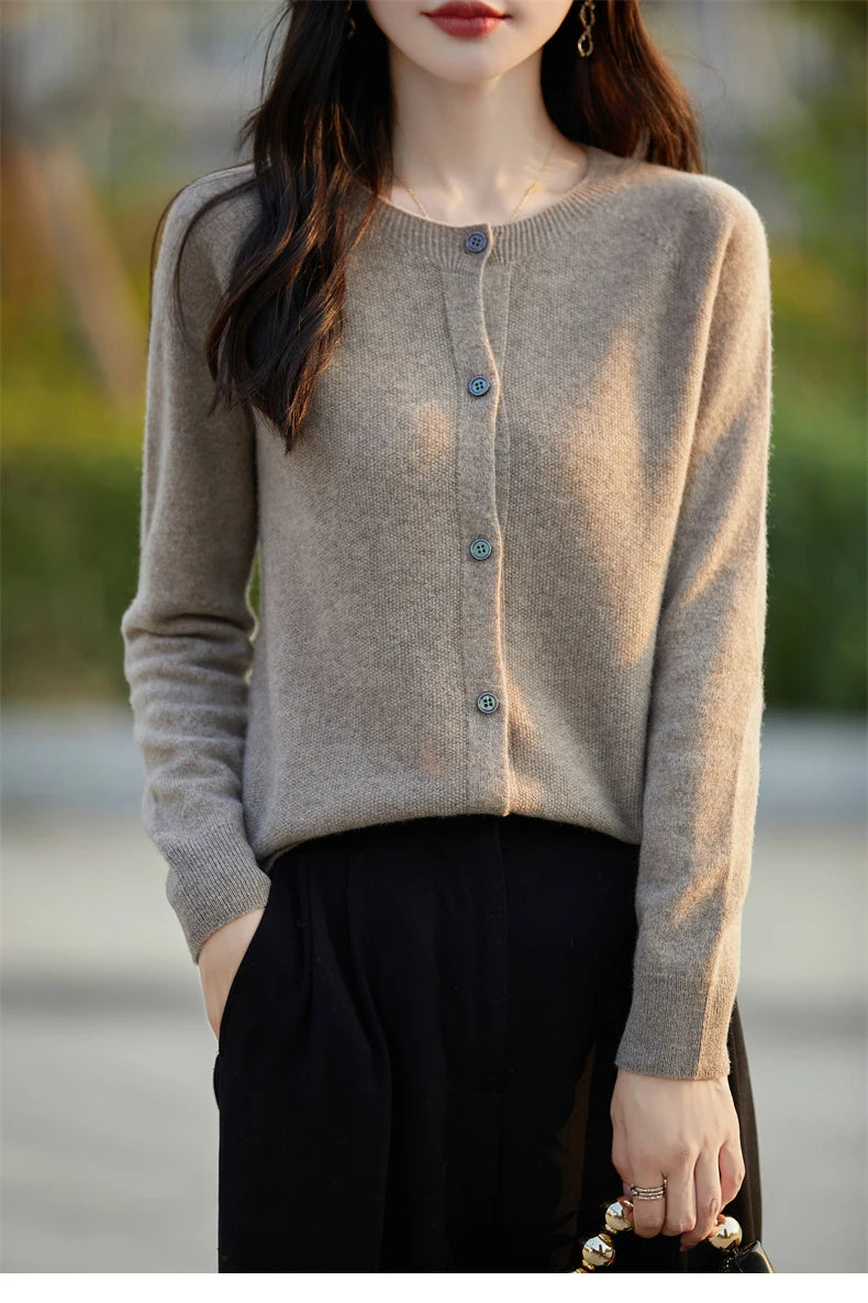 2024 Basics Autumn Winter Women Sweater Sales Merino Wool Knitwear New Fashion Solid Cardigan Classic Long Sleeve Clothing Tops