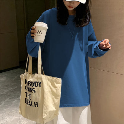 Cotton Spring New Long sleeve T-Shirt Women Basic Tee Shirt Oversize T Shirt Women Casual O-neck Women Tshirt US size