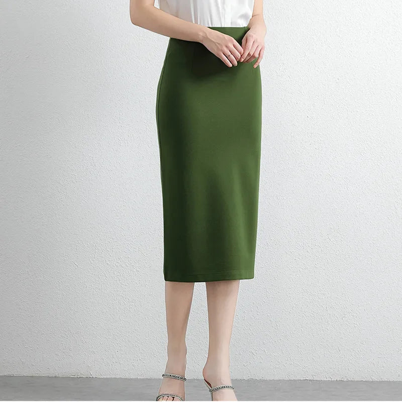 Women's Professional High Waist Long Pencil Skirt, Slim Fit Black Hip-hugging Skirt for Office Commute