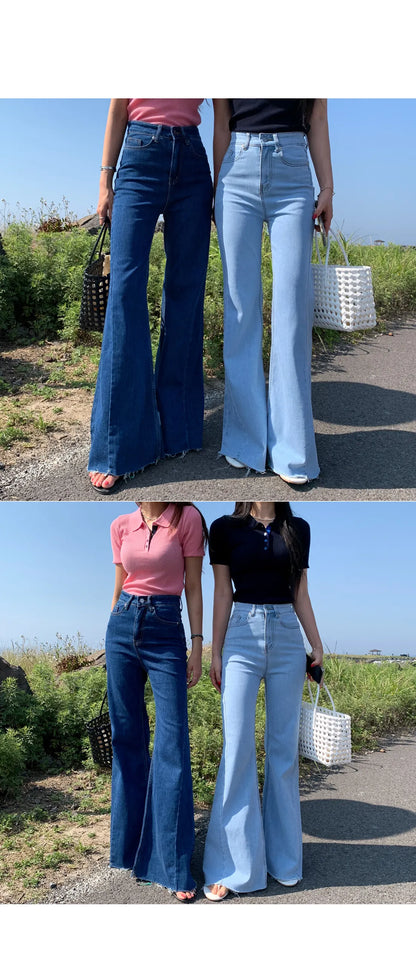 High Waist Bell Bot Jeans Women's Slim Fit Versatile Long Pants Summer Chic Vintage Denim Blue High Waist Long Leggings