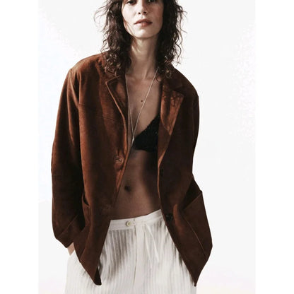 Women's Vintage Long Sve Velvet Texture Loose Suit Jaet Autumn New Arrival Faionable Busin Casual Sle 966050