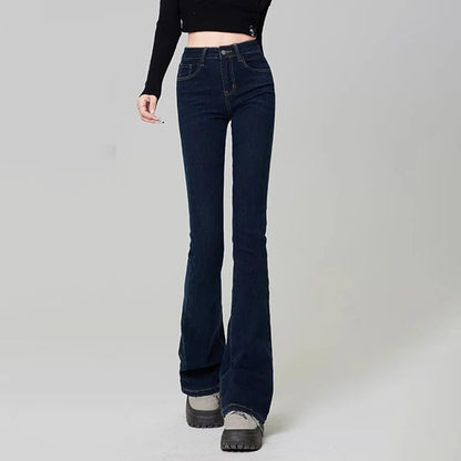 Women Vintage High Street Bell Bottom Jeans Lady Sexy Slim Fit Denim Flare Pants Deep Blue Light Blue Black Blue Gray Trousers