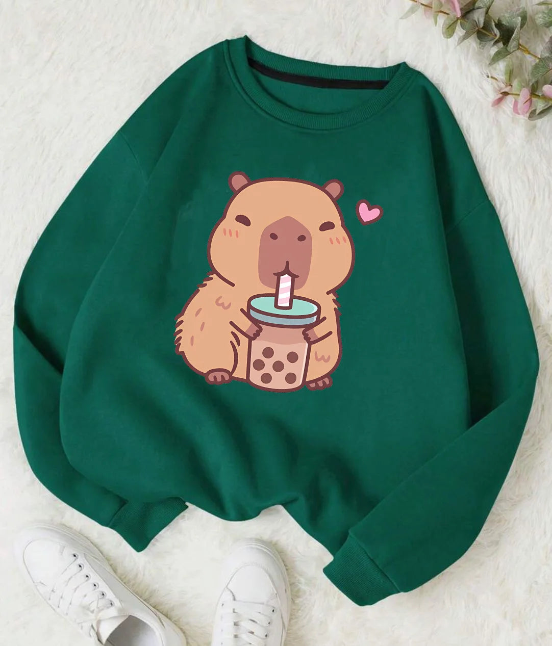 Crew Neck Capybara Hoodie O-Neck Fashion Women Cartoon Harajuku Aesthetic Graphic Hoodies Vintage Pullovers Sweatshirts