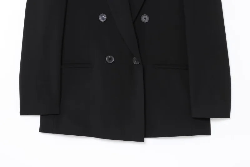 ETJ 2025 TRAF Women's Spring New suit Set with shoulder padded double-breasted blazer & high-waisted pleated wide-legged pants