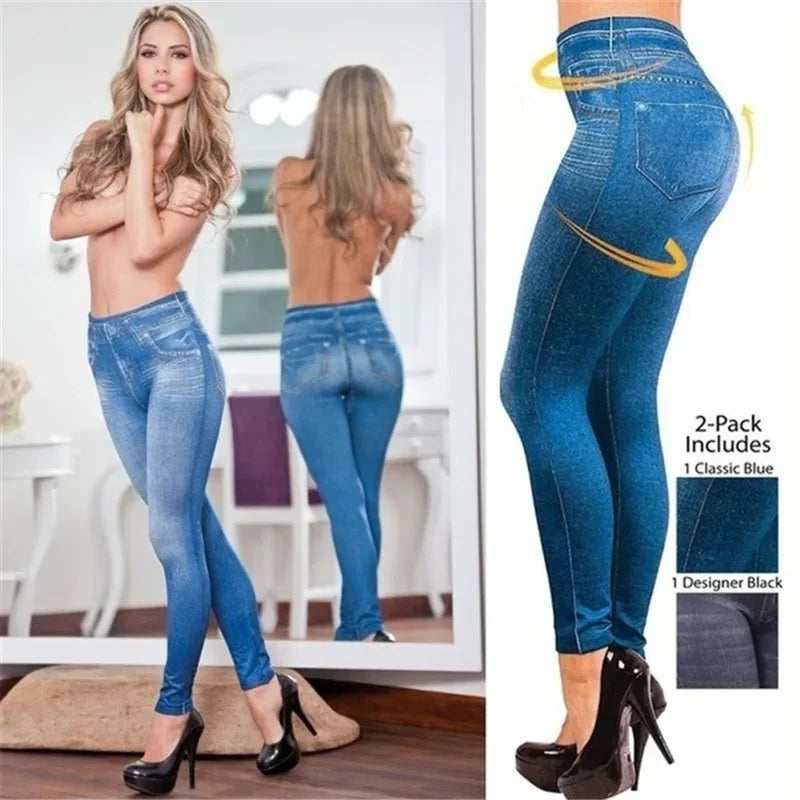 Women's Seamless Denim-Look Leggings Fitness Leggings High Elastic Butt Liftting Yoga Pants High Waist Gym Trainning Print Tight