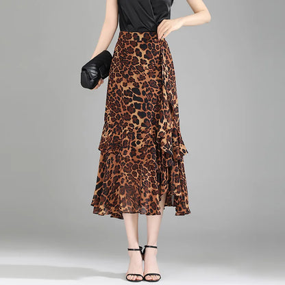 ZUZK Fashion Irregular Fishtail Chiffon Skirts Elegant High Waist Summer Luxury Party Skirt Female Ruffles Long Skirts
