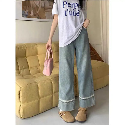 High Waist Straight Leg Jeans Women's plus Size Body Slimming Nine Points Wide Leg Pants Fat Sister MM Fashionable Clothing
