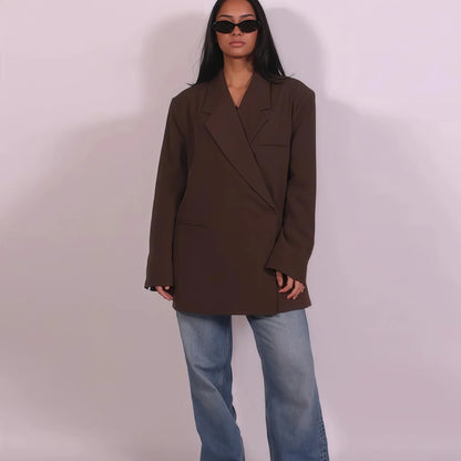Women's Suit Jackets Loose Lapel One Button Short Sleeve Blazers 2025 Summer Elegant Lady Office Outwear Street
