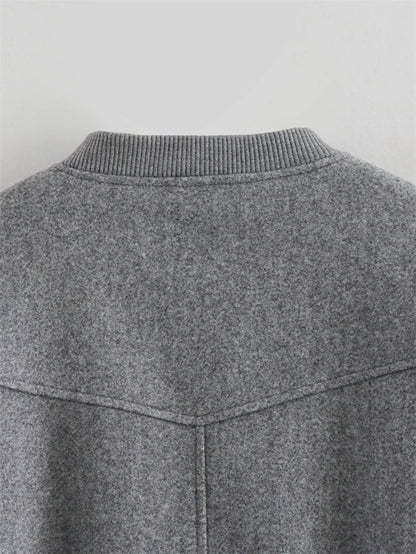 MUJER 2025 Women Jacket Cropped Bomber Jackets For Women Beige Black Tweed Jacket Woman Fashion Long Sleeve New In Short Coats