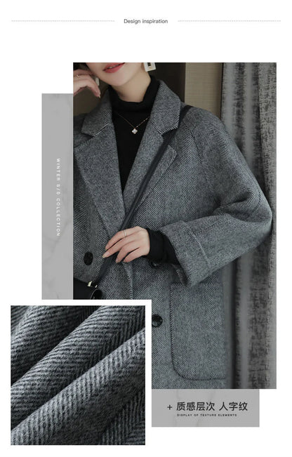 New Elegant Women Mid-length Woolen Coats Office Lady Autumn Winter Korean Loose Warm Thick Wool Blend Jackets Female Outerwear