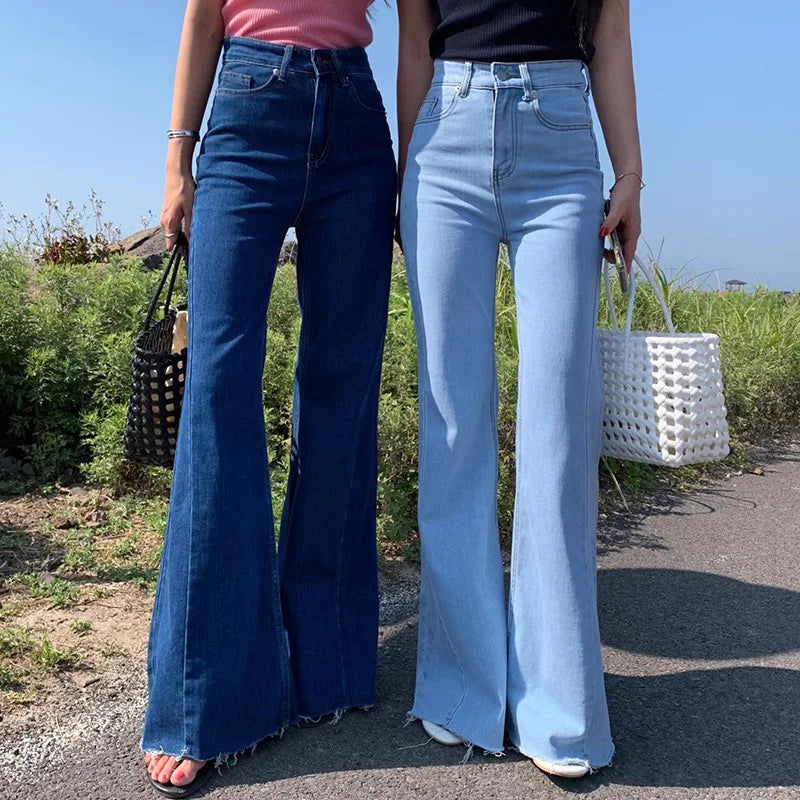 High Waist Bell Bot Jeans Women's Slim Fit Versatile Long Pants Summer Chic Vintage Denim Blue High Waist Long Leggings