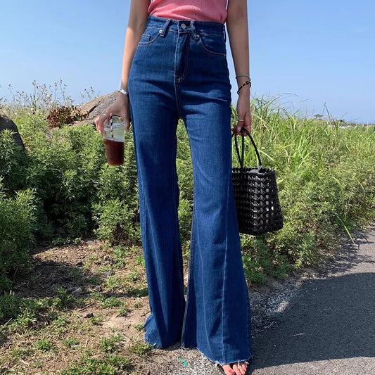 High Waist Bell Bot Jeans Women's Slim Fit Versatile Long Pants Summer Chic Vintage Denim Blue High Waist Long Leggings