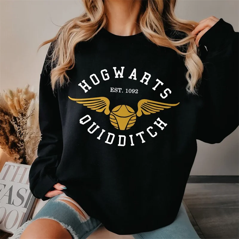 2025 New Arrival Women's Crew Neck Sweatshirt Letter Print round Neck Pullover Hoodie HOGWARTS EST.1092 Fashionable Streetwear