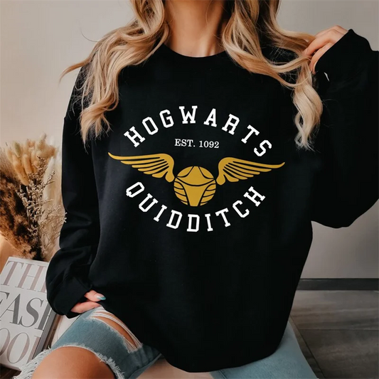 2025 New Arrival Women's Crew Neck Sweatshirt Letter Print round Neck Pullover Hoodie HOGWARTS EST.1092 Fashionable Streetwear
