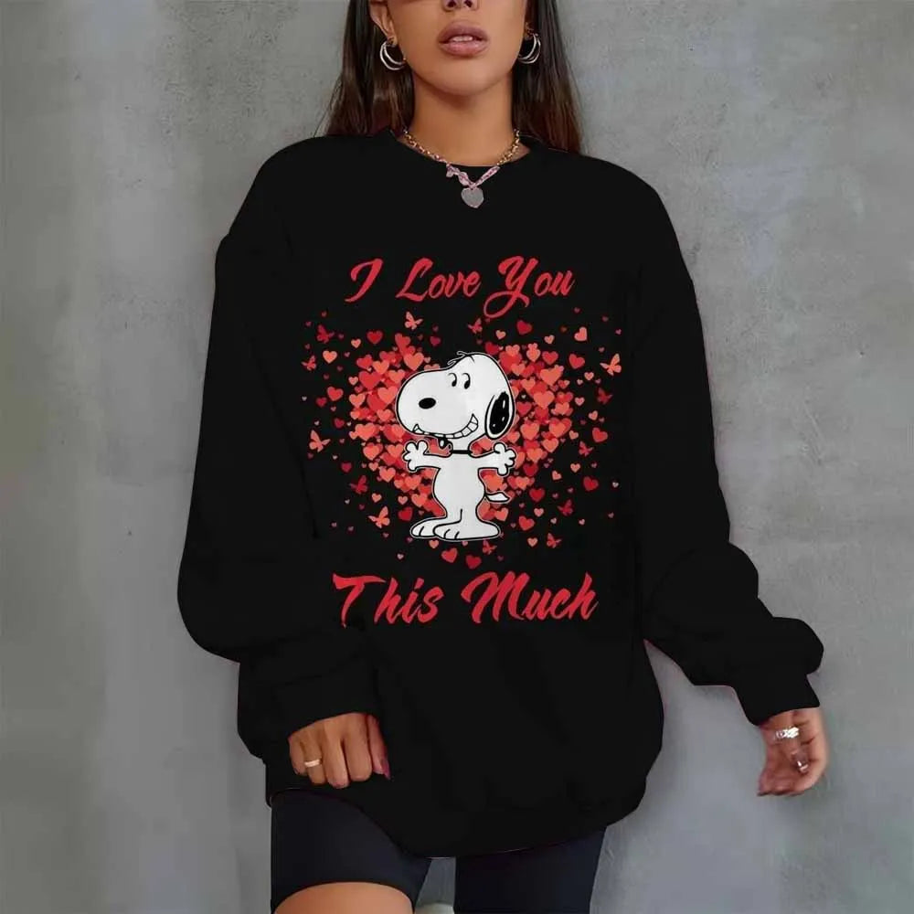 Snoopy Heart Print Crew Neck T shirt Casual Long Autumn winter top women's long sleeved Sweatshirt loose comfortable Hoodies
