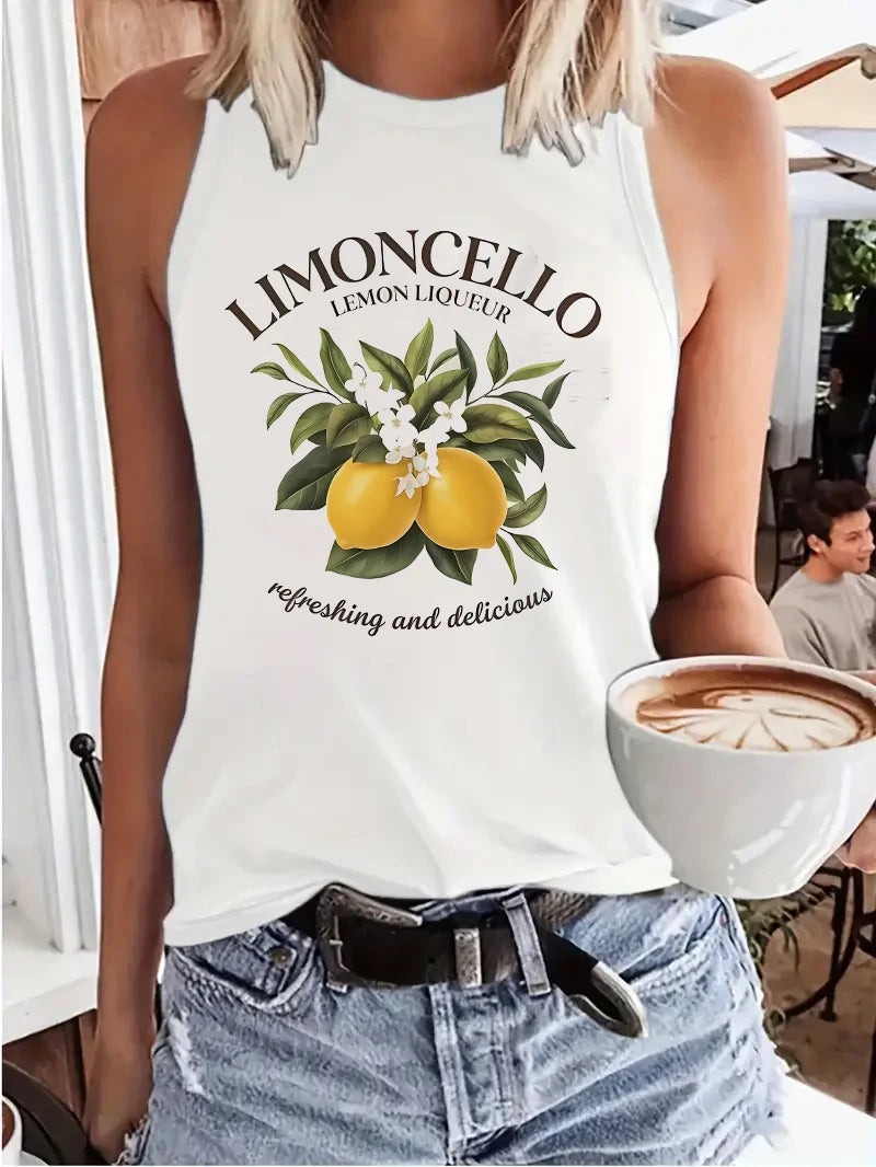 Tank Top Limoncello Lemon T-shirt Printed Vest Print Women’s Sleeveless Crew Neck Casual Top