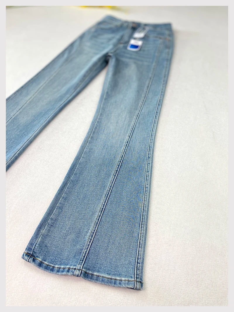 Plus Size Women's High Waisted Slim Flared Jeans 2025 Spring Stretch Denim Pants Curvy Premium Slimming & Lengthening Design