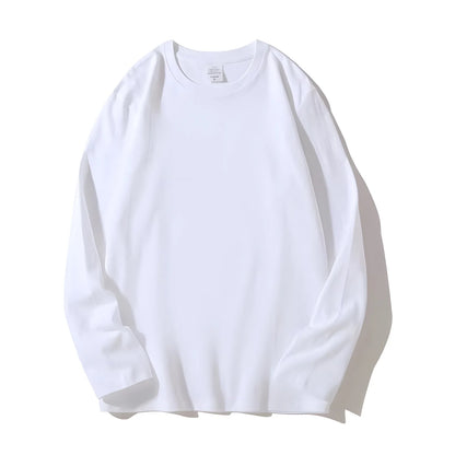 1pcs Pure Cotton T Shirt Spring Autumn Men Cotton Long Sleeve Round Neck T-shirts Solid Color Women's Full Length Sleeve Tops