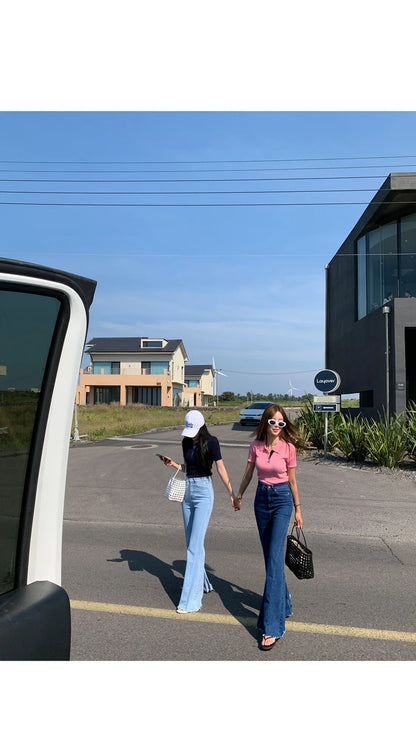 High Waist Bell Bot Jeans Women's Slim Fit Versatile Long Pants Summer Chic Vintage Denim Blue High Waist Long Leggings