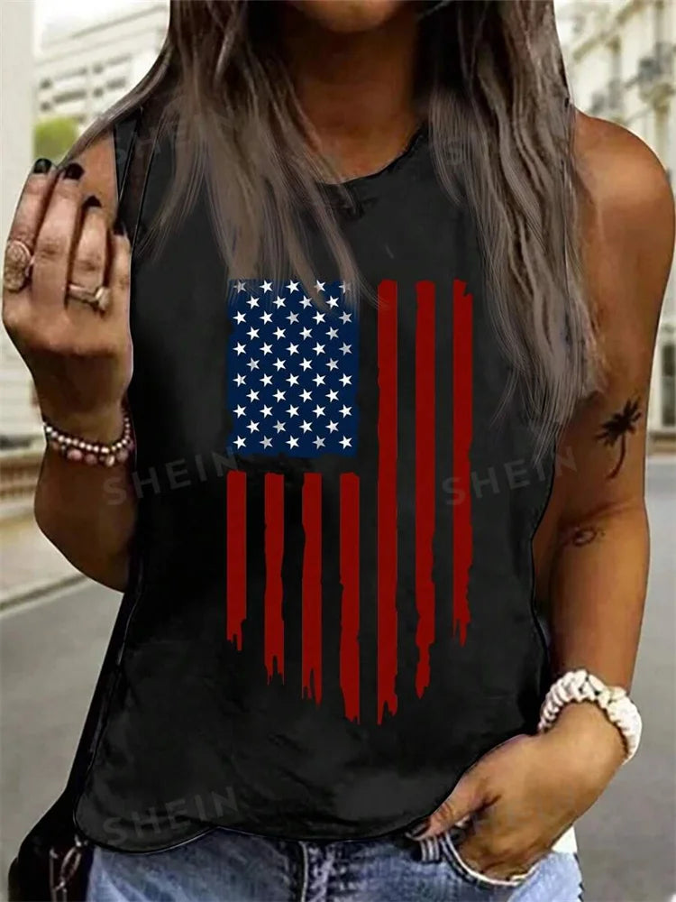 Skull Print Women's Tank Top Summer Street Fashion Women's Crew Neck Tank Top Outdoor Everyday Casual Women's Sleeveless T-shirt