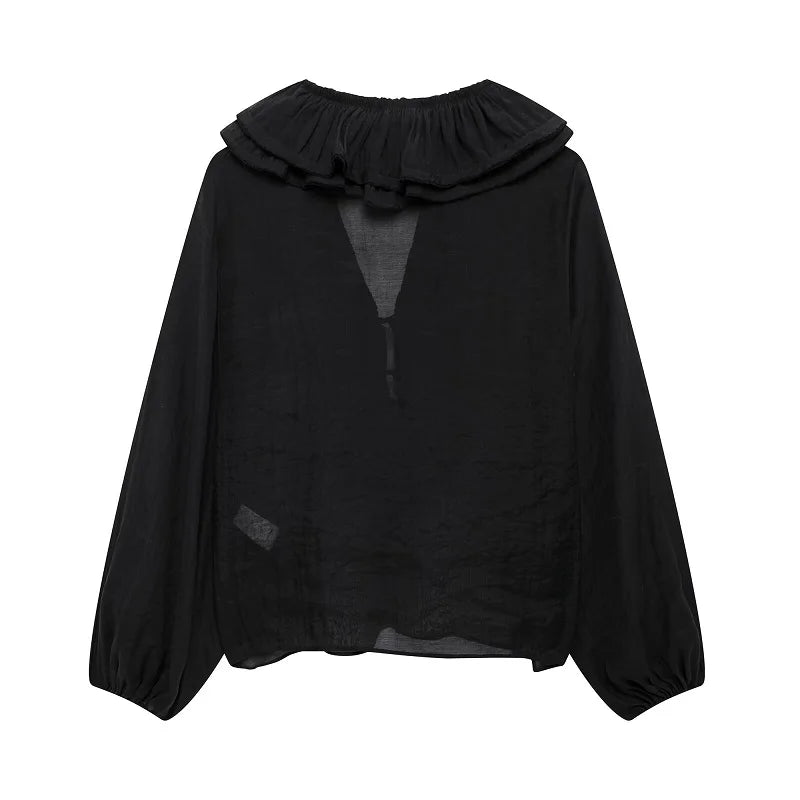 MUJER 2025 Ruffle Blouses for Women Semi Sheer Casual Blouse Woman Pleated Summer Shirts and Blouses Women Long Sleeve Women Top