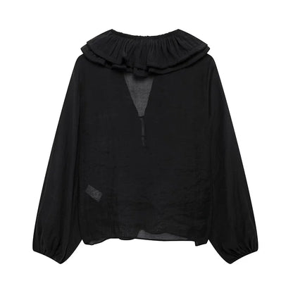 MUJER 2025 Ruffle Blouses for Women Semi Sheer Casual Blouse Woman Pleated Summer Shirts and Blouses Women Long Sleeve Women Top